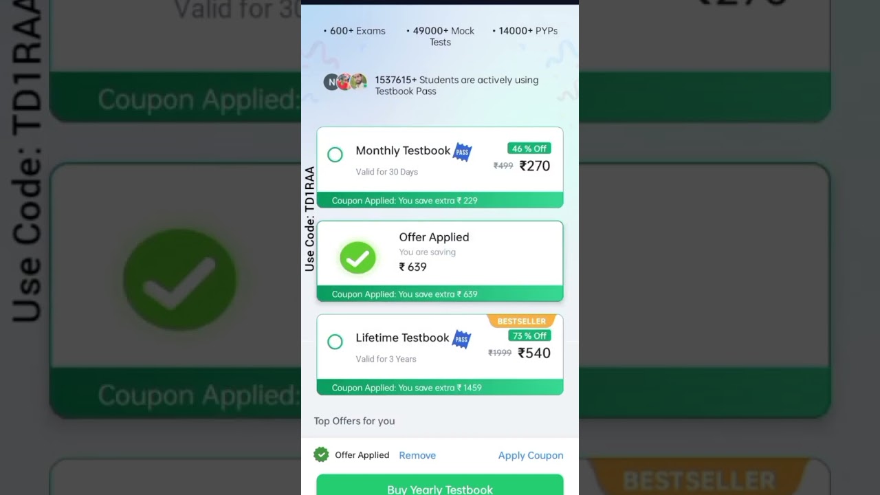 Testbook 18 month Pass @299 Apply Coupon Code: TD1RAA