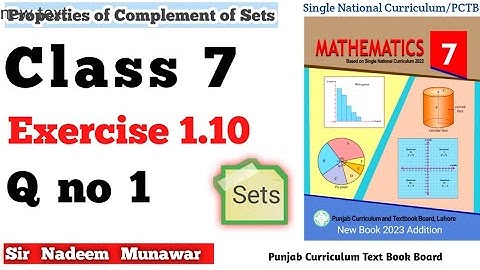 Class 7 Exercise 1.10  Single National Curriculum  Ex 1.10 7th  SNC PCTB Maths Properties of Sets