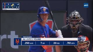 NYM@CLE: Jared Young's RBI single gives the Mets a 6-2 lead (2026)