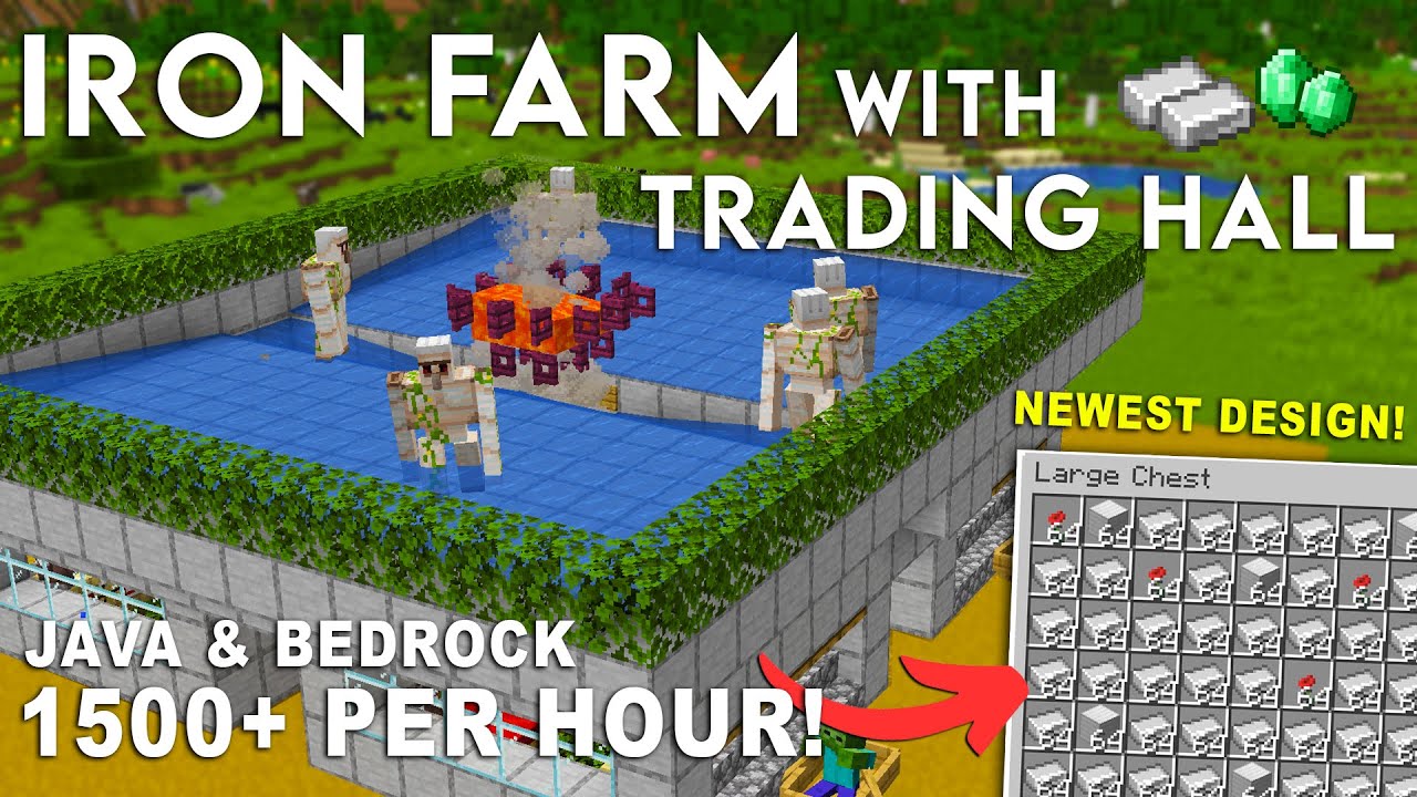 NEW Minecraft 1.21.10 IRON FARM WITH TRADING HALL Design Java and Bedrock