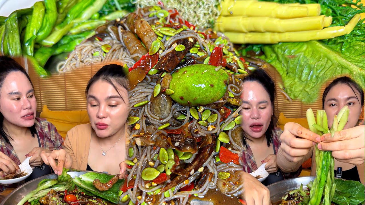 ตำซั่วกุ้งสดม้วนเส้นพันผักก้านจอง แกล้มแคปหมูกรอบๆ แซ่บมากๆ |ตั้มมี่Channel