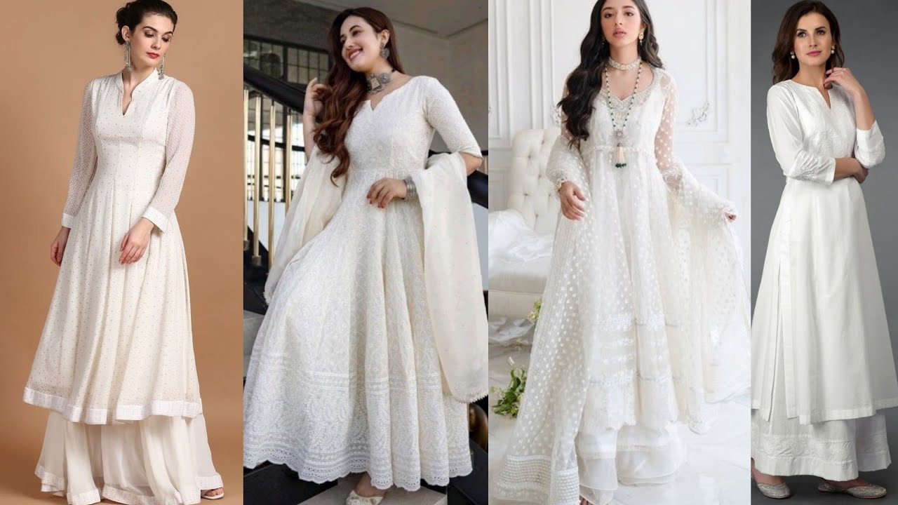 Indian Party Wear White Anarkali Gown And Dupatta Set Fully Stitched Women  Dress | eBay