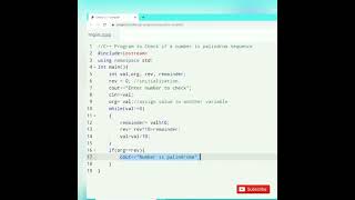 C++ program to check if a number is Palindrome or not | Coding for beginners, TCS Hiring Coding Test