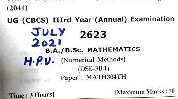 #Numerical Method (MATH304TH) #B. A. /B. Sc. Third Year #Previous Year Question Paper 2021# H. P. U.