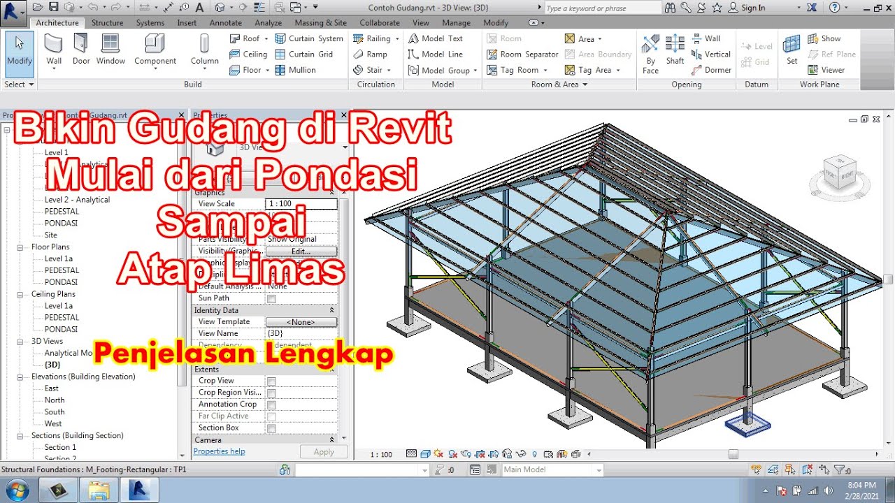 047 Bikin Gudang di Revit Mulai dari Pondasi sampai Atap Limas (Isi Video Lihat Bagian Deskripsi)