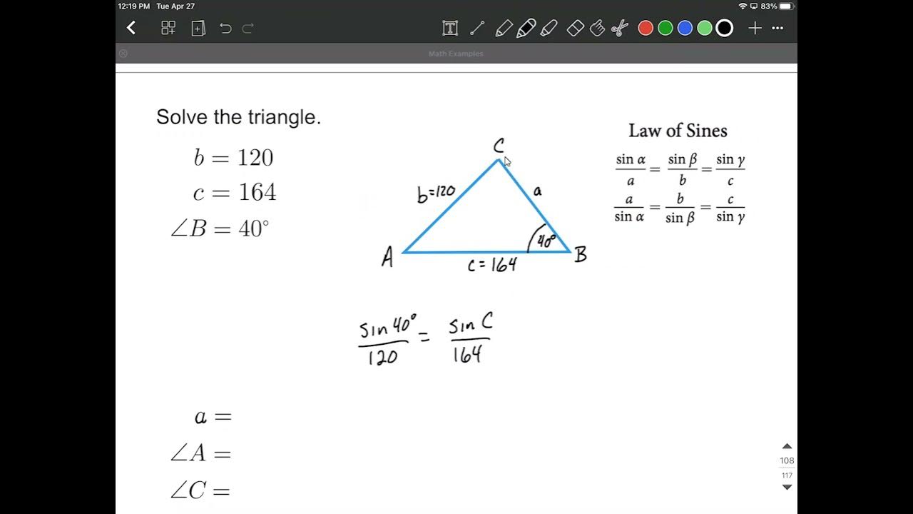 Law of Sines used to solve SSA nonright triangle ambiguous case two
