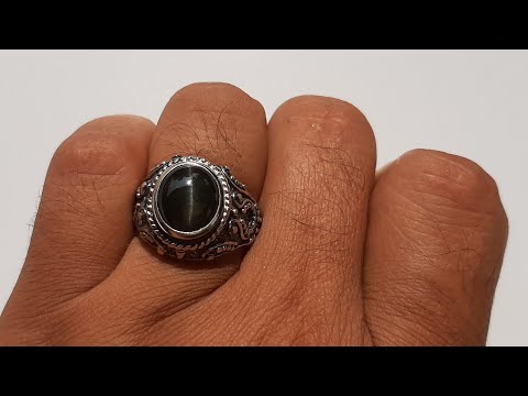 Cincin Batu Permata Mata Kucing Silimanite Cat Eye Hitam Selon asli (Kode 1614). 