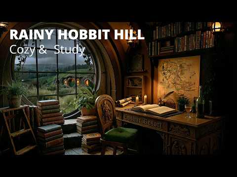Hobbit Hill Rain Study Room 🌧️ Cozy Fireplace for Focus & Relax thumbnail