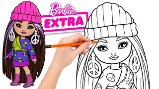 How to draw Barbie Extra Minis Doll with Alien Print Hoodie