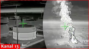 Footage of the moment Ukrainian drones struck an oil facility in Crimea