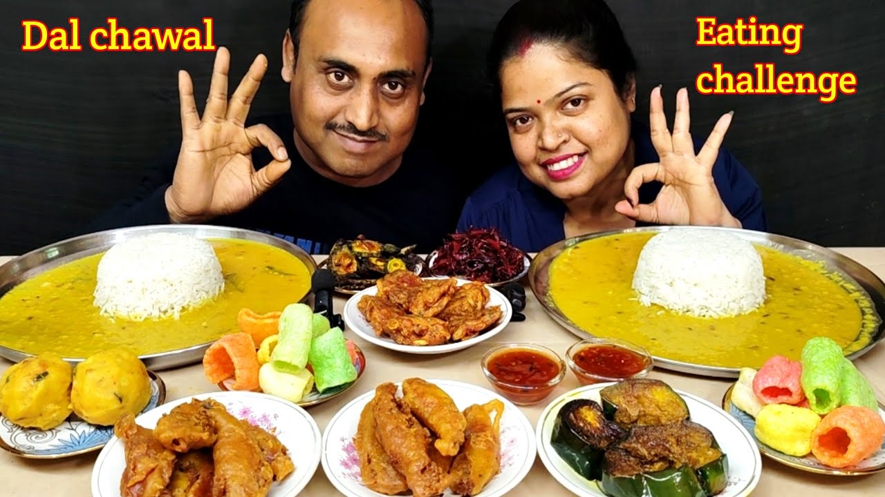 DAL CHAWAL TOPSEFISHFRY VEGPAKODA  BRINJALFRY BEETROOT FRY BITTER FRY CHATNI PAPAD EATING CHALLENGE