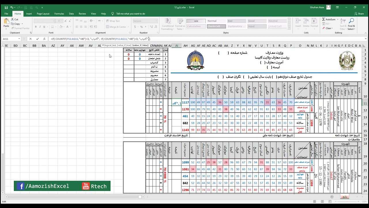 جدول نتایج مکاتب   High school Results