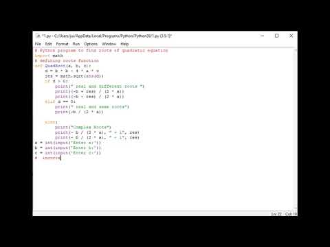Python program to find roots of quadratic equation
