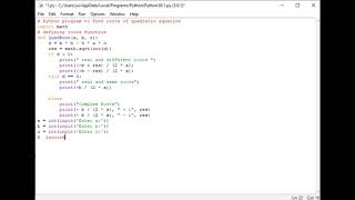 Python program to find roots of quadratic equation