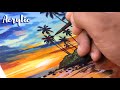 Beautiful beach sunset landscape Painting / Acrylic Painting Idea / STEP by STEP