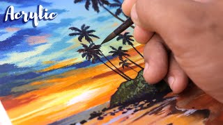 Beautiful beach sunset landscape Painting / Acrylic Painting Idea / STEP by STEP