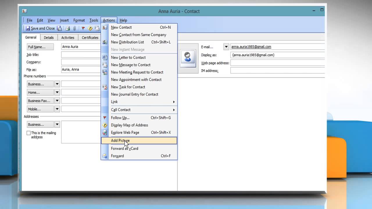 How to add a picture to a contact in Microsoft® Outlook 2003