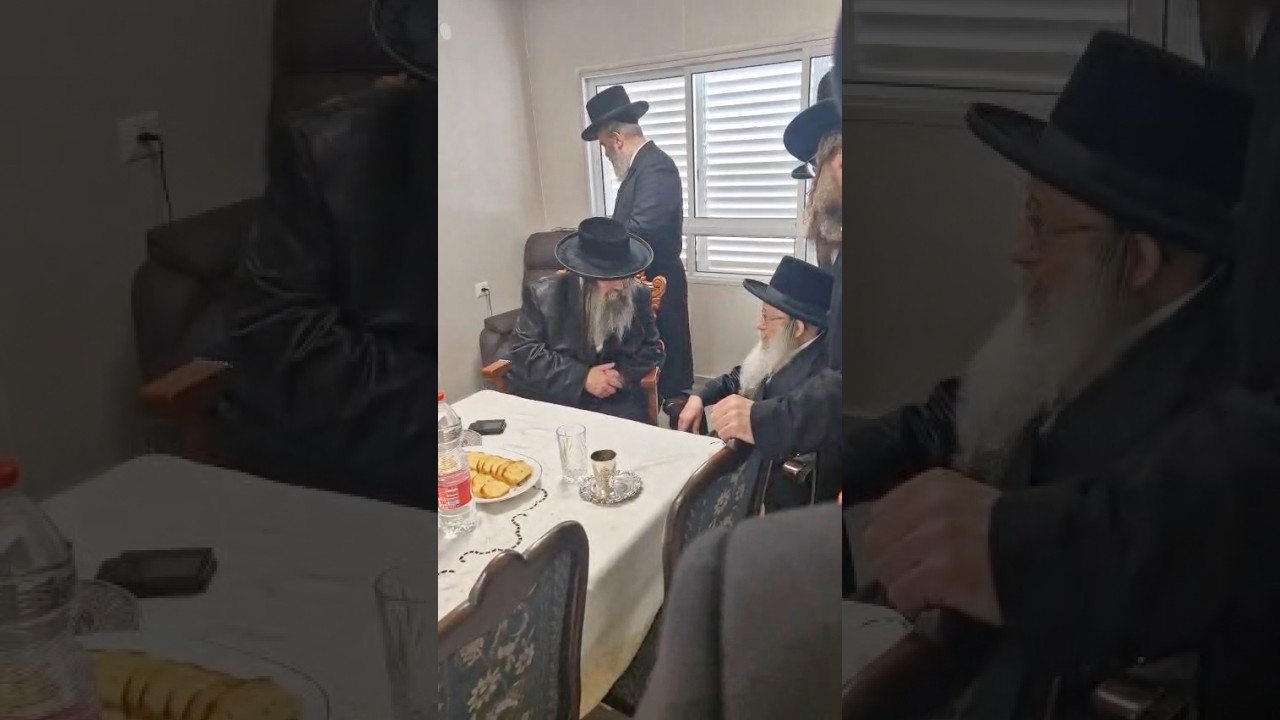 האדמו"ר מנדבורנה צפת בביקור אצל האדמו"ר מבישטנא בפתח תקווה לרגל השמחה