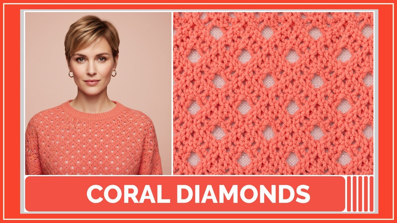 Схема вязания «Коралловые ромбы» | Урок по технике ромбовидного кружева