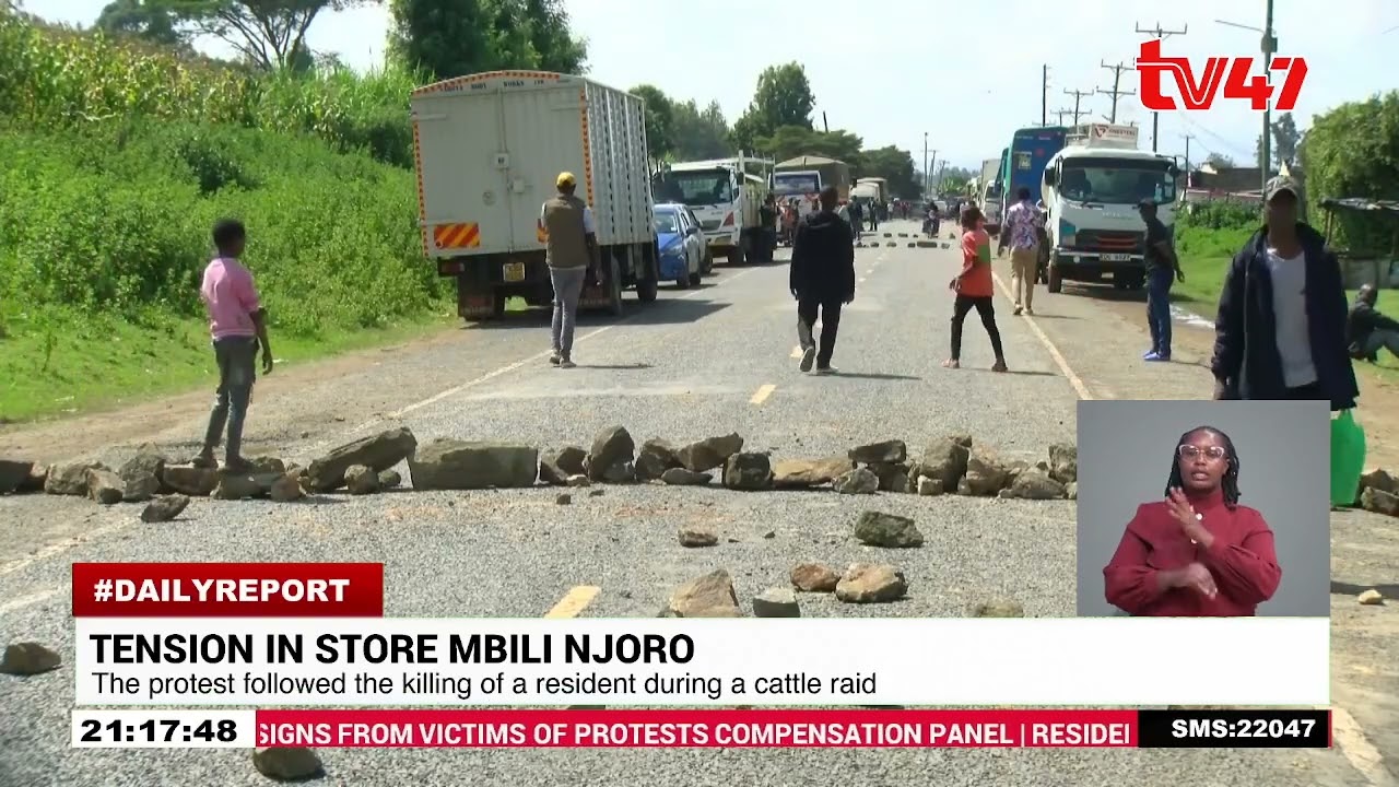 ‎Store Mbili residents barricade the Njoro–Mauche road after killings from a cattle raid