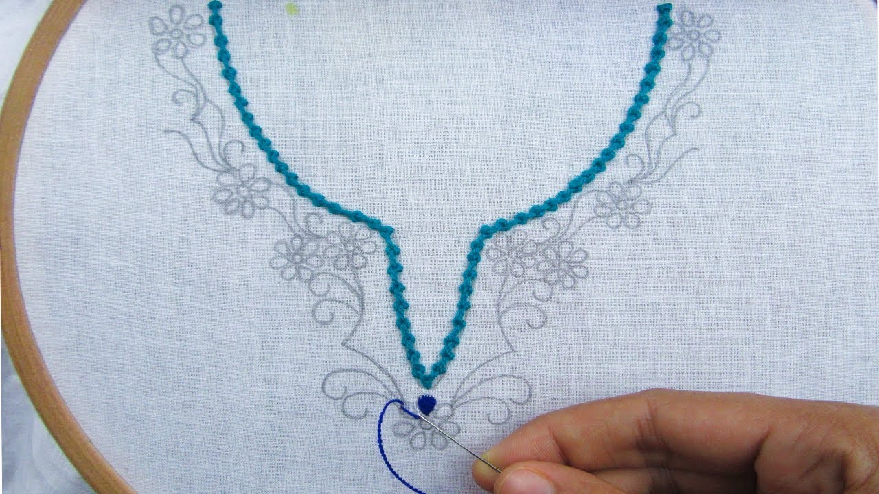 Hand Embroidery, Latest Neck Embroidery Tutorial, Neck line embroidery design