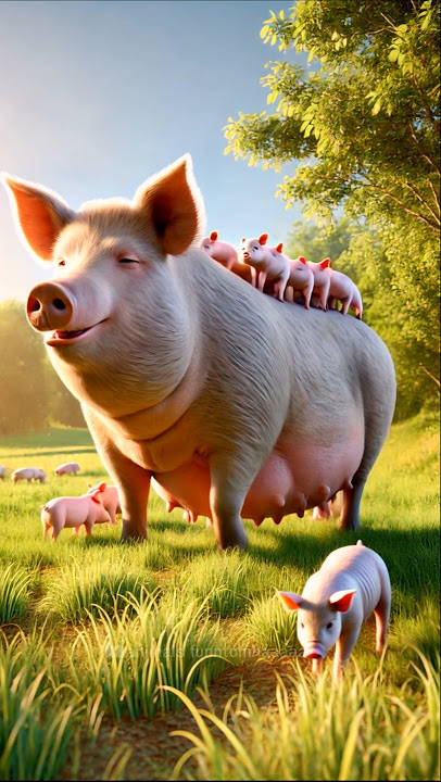🐷 A mother pig and her piglets on her back with #pigs #animals #cute