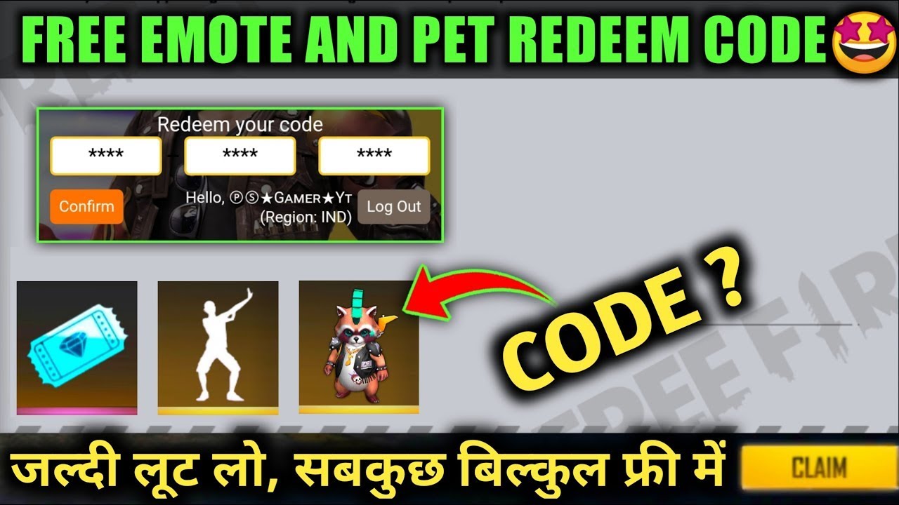Emote And Rockie Pet Redeem Code | New Event Garena Free Fire 