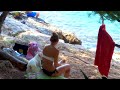 Girl on a wild beach, trail from Makarska to Tučepi