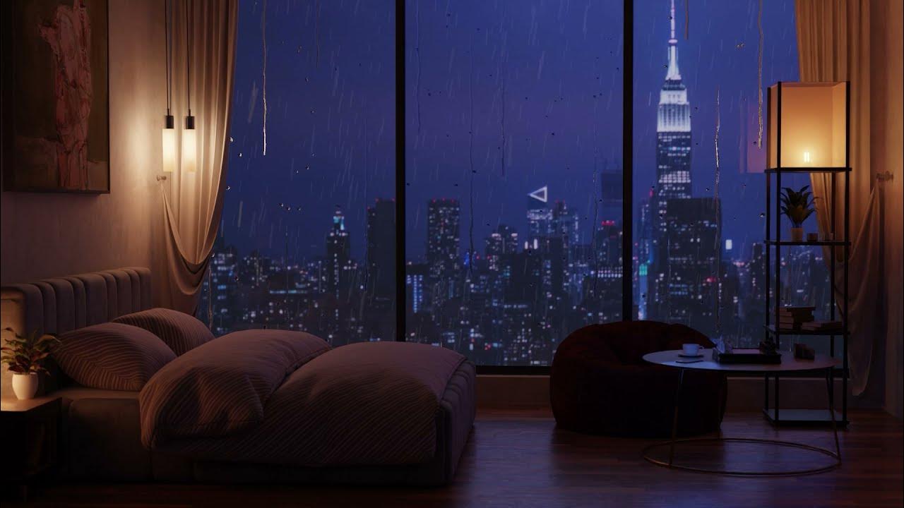 Luxury New York Apartment Rain Sounds on Window To Help You Sleep