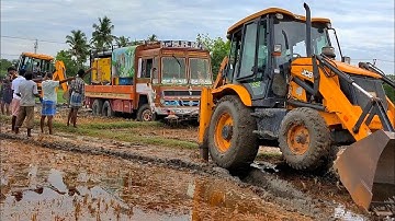 Borewell lorry stuck in mud jcb machine pulling out from mud | JCB VIDEO | JCB STUNT