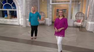 Denim & Co. Tie Front Gauze Tunic with Lace Trim Detail on QVC