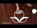 Rose flowers rangoli with 5 dots          