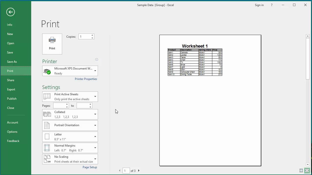 How to Print only Specific Worksheets of a Workbook in Excel 2016 - YouTube