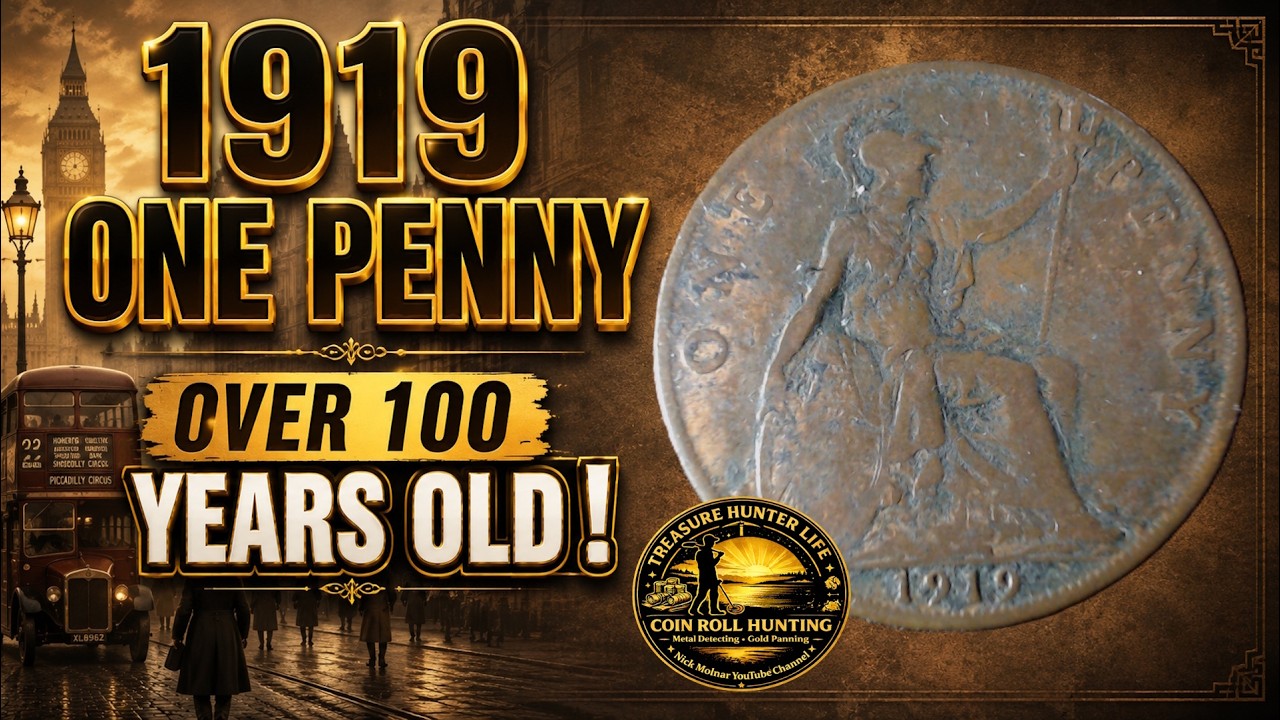 1919 United Kingdom One Penny Coin - King George V Bronze Penny