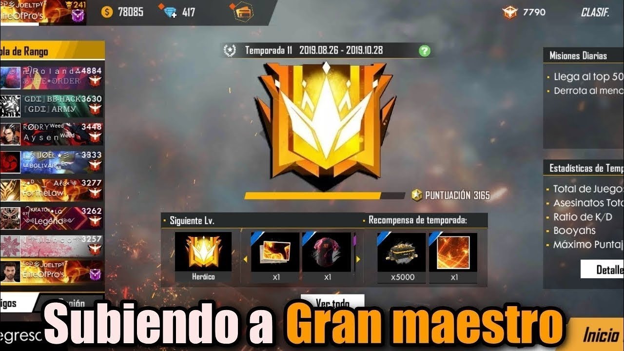 Rango De Free Fire Gran Maestro