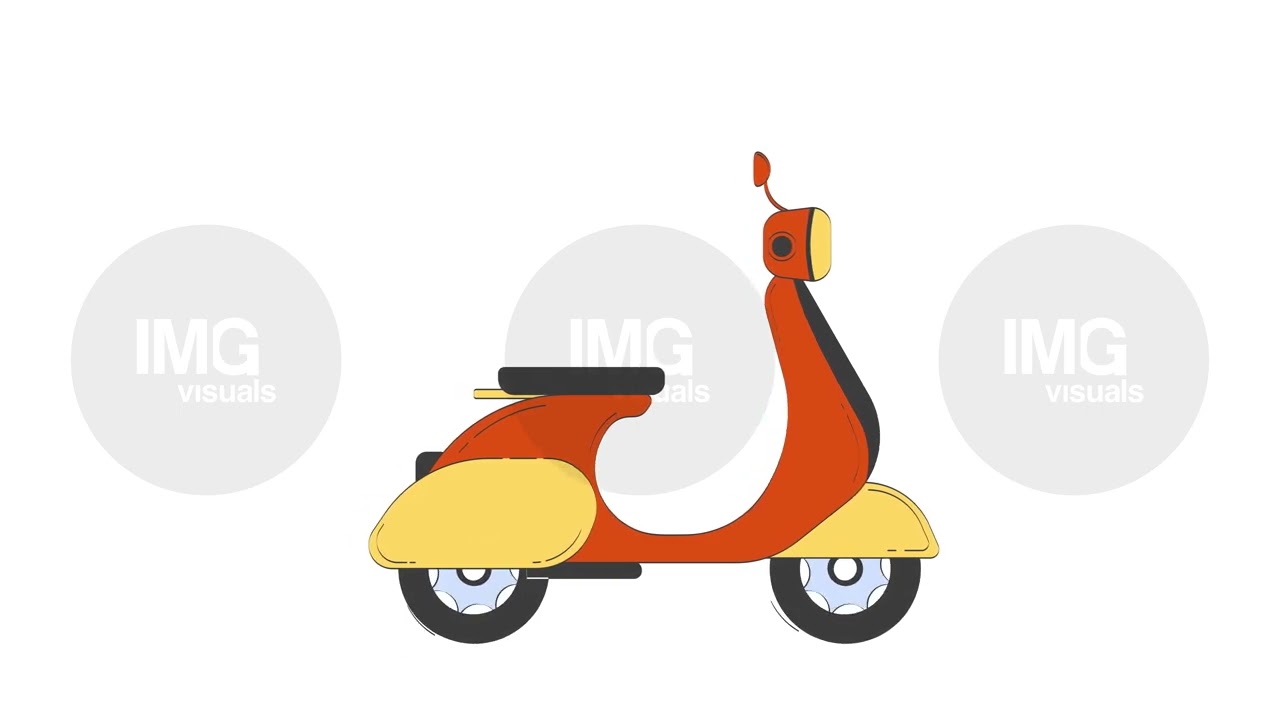 Riding retro scooter side view 2D object doodle animation