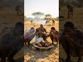 Tribal Bushfire Meat Feast: Hunters Roast Fresh Game on Open Fire #tribalfood #tribalcooking #shorts