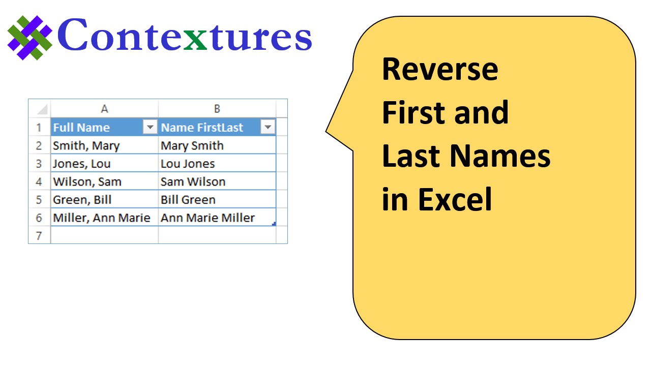 Reverse First and Last Names in Excel - YouTube