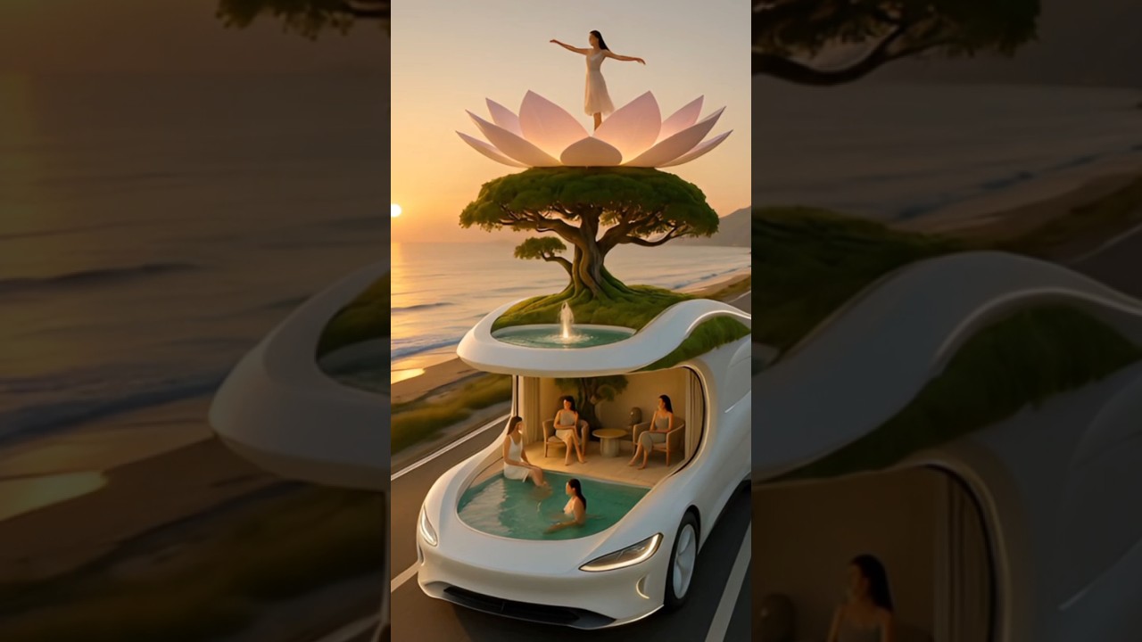 "Futuristic Mercedes Lotus Car 🚘 Nature Villa on Wheels with Pool & Luxury Design 🌅🔥 