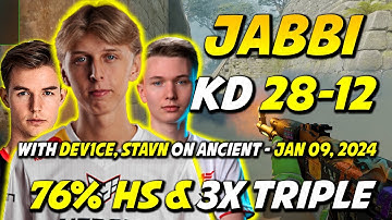 jabbi (38-19) w/ dev1ce, Stavn on Ancient - 76% HS & 3X TRIPLE KILLS - FACEIT RANKED - JAN 09, 2024