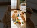 An Orange Cat Cooks Fried Chicken for His Little Hamburger Baby 🍔