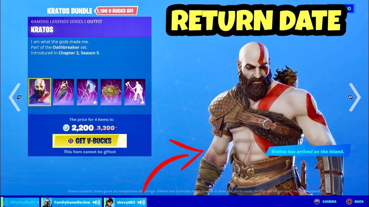 KRATOS SKIN RETURN RELEASE DATE IN THE FORTNITE ITEM SHOP (2022) YouTube