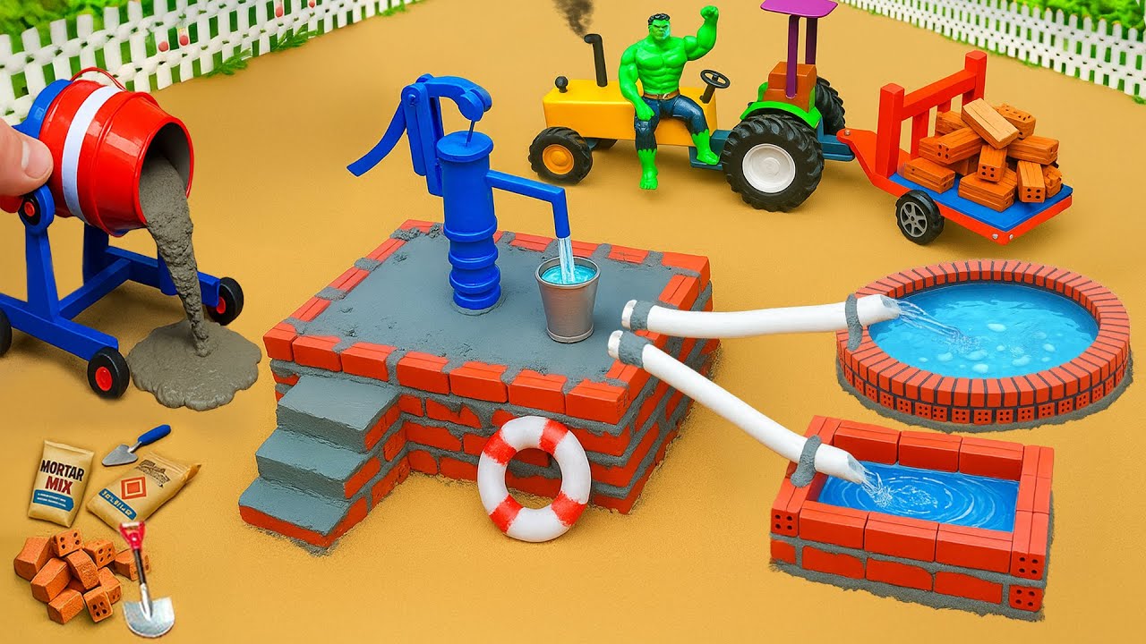 Build a Small Water Well 2 Compartment DIY Tractor Made Motor Water Pump Science Project With Bricks