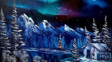 #BobRoss #FullMoon #NorthernLights Full FREE #tutorial by #PaintWithJosh #Painting #PaintTutorial