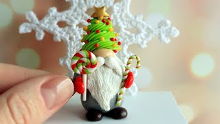 Miniature Christmas gnome/Polymer clay💝Мініатюрний Різдвяний гном💝