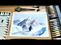 Snowy mountains landscape in watercolor | Let's paint the Nihilist Penguin #watercolorforbeginners