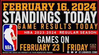 NBA STANDINGS TODAY as of FEBRUARY 16, 2024 |  GAME RESULTS TODAY | GAMES on FEBRUARY 23 | FRIDAY