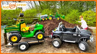 Landscaping mulch and trees with tractor, truck, digger, and water trailer. Educational | Kid Crew screenshot 4