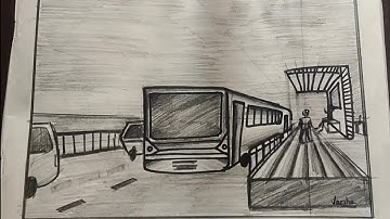 how to draw a bus stand view one point perspective