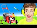 Lawn mower Weed eater &amp; Fire trucks for Kids | Blippi Toy Tool set | minminplaytime